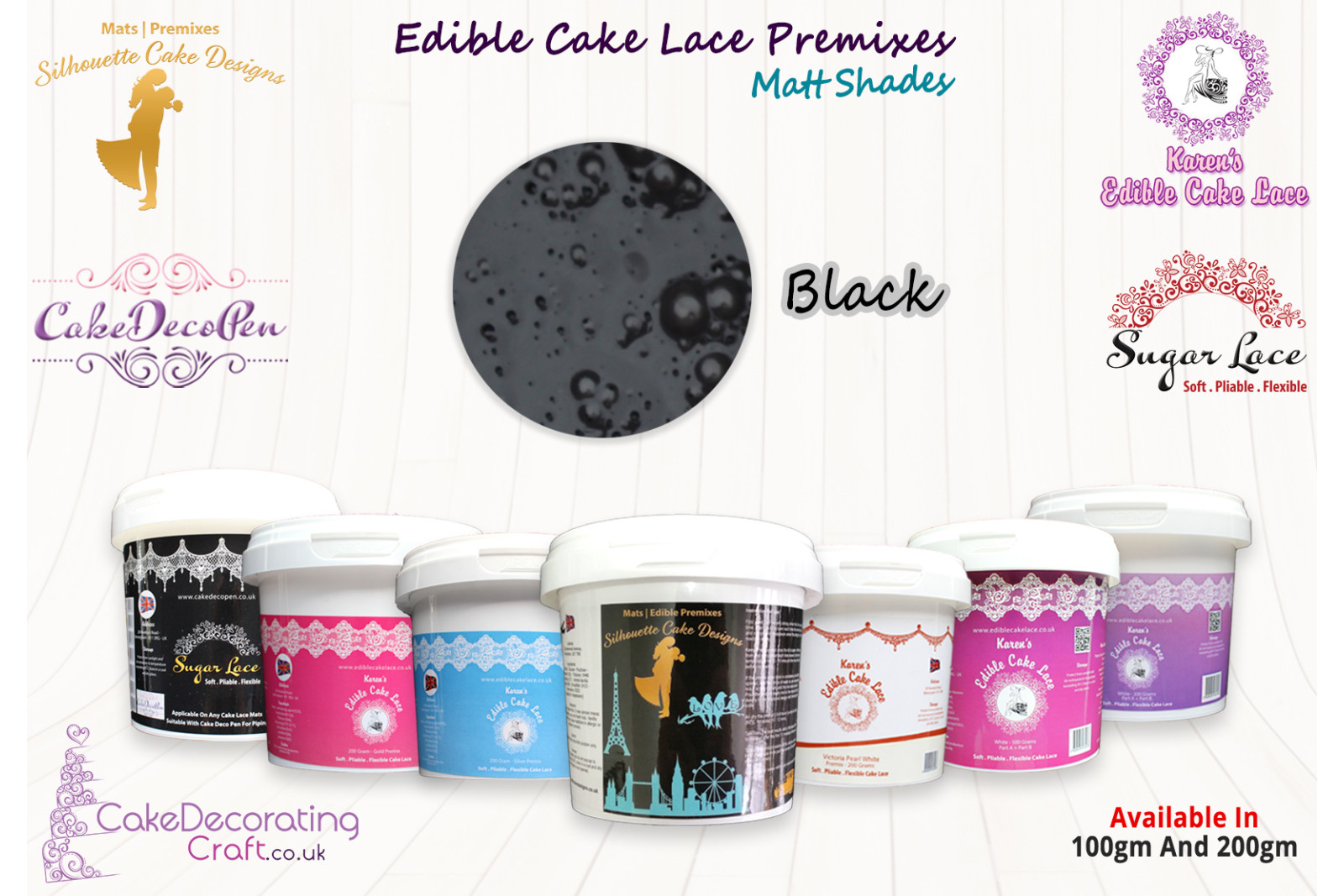 Black | Edible Cake Lace Premixes | Matt Shade | 200 Grams | Christmas Edible Decorating Colours